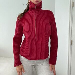 Vintage Caslon Red Ribbed 1/2 Zip Knit Sweater